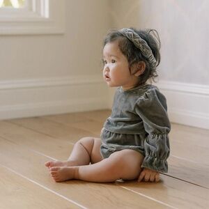 Velvet Gray/ Blue Girls Romper Bubble Ophelia